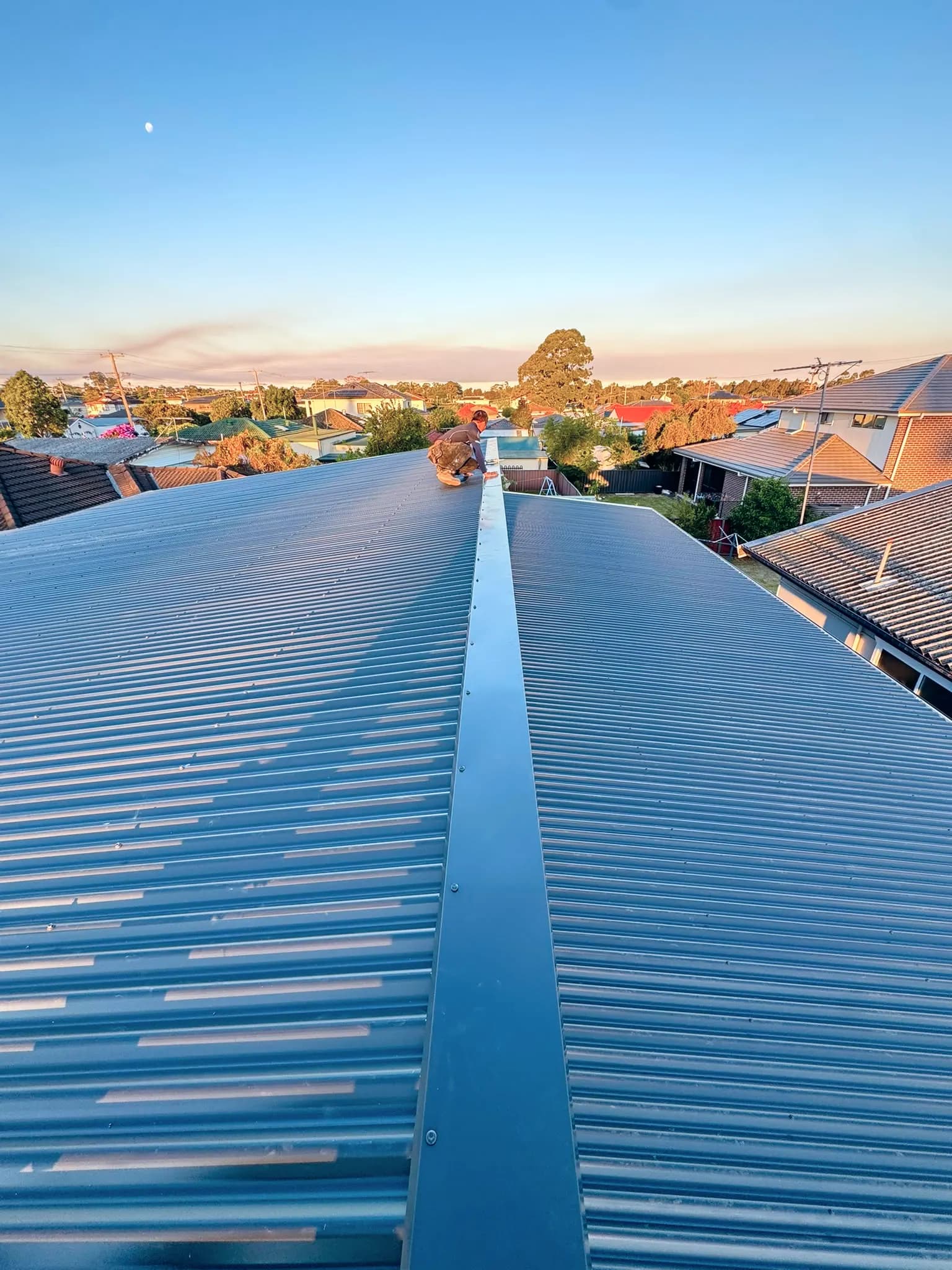 Aerial view — metal roof installation
